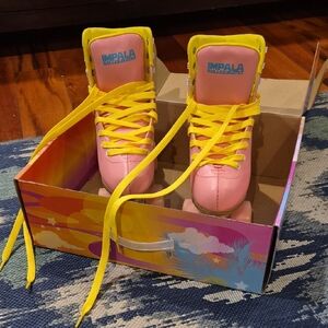 Kids Pink and Yellow Roller Skates